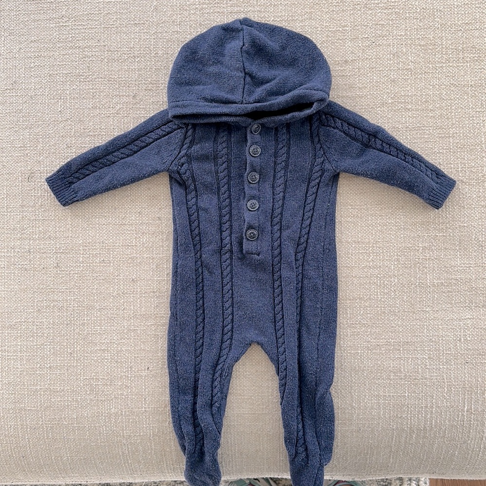Angel Dear blue sweater hooded onesie (0-3 months)